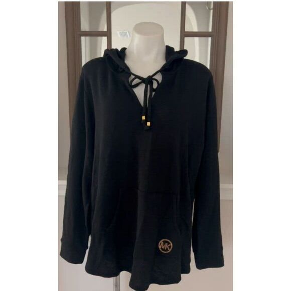 Mk Michael Kors black waffle knit sweater hooded plus 1x rhinestone bling - Picture 5 of 5